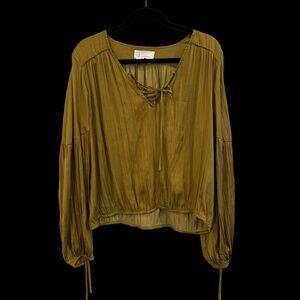 Anthropologie Olive Green Long Sleeve Blouse XL